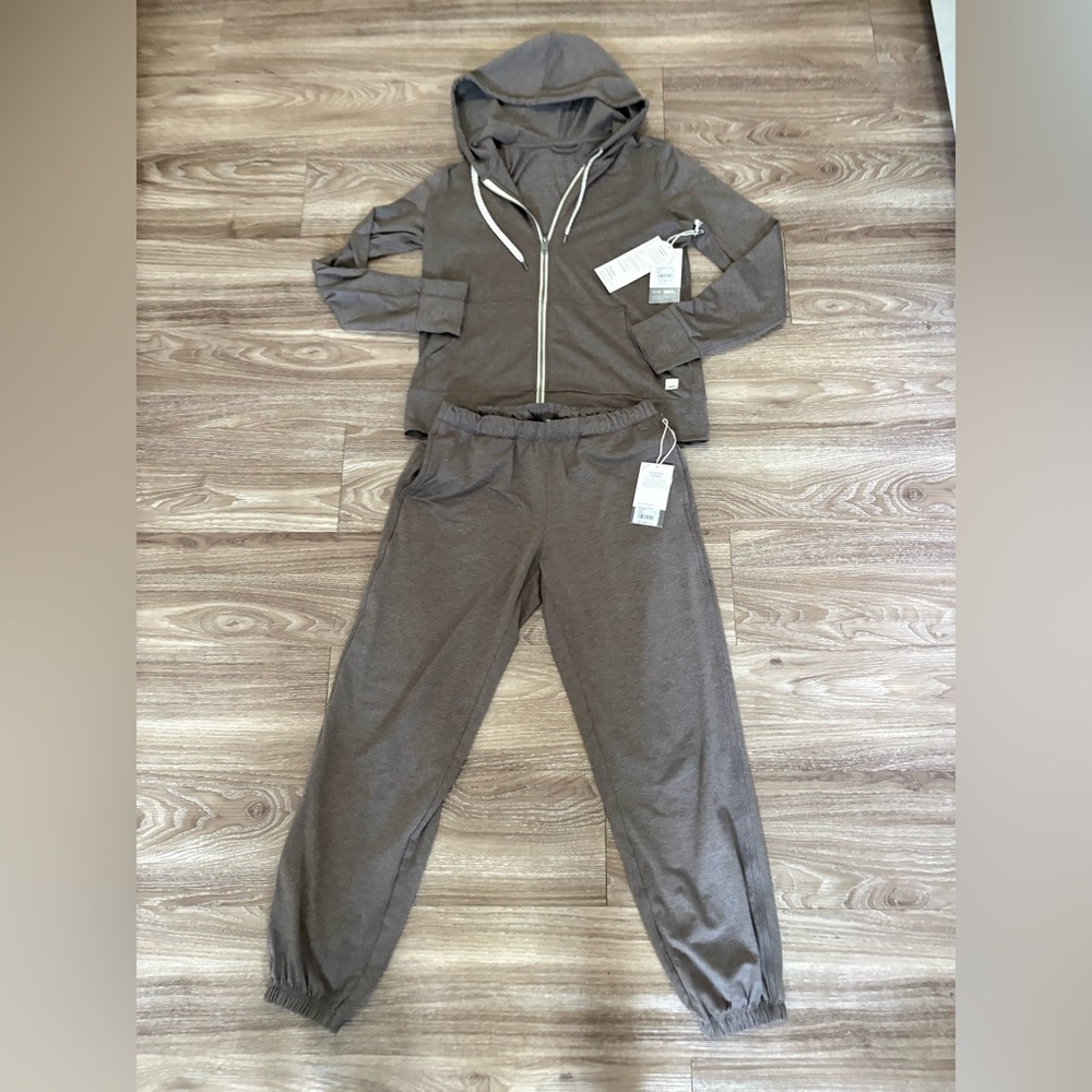 Vuori dream knit performance hoodie and modern pants set in chia heather jacket - Picture 2 of 7